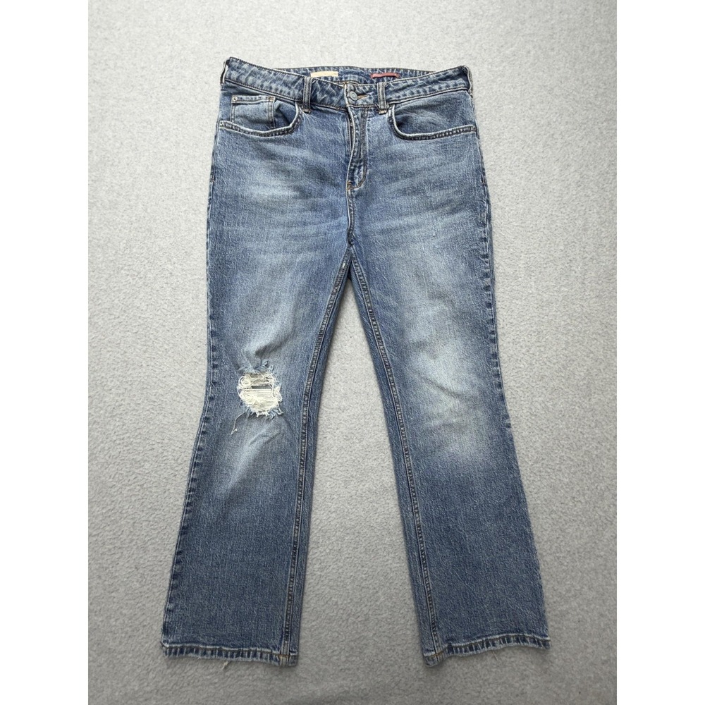 Pilcro Jeans Womens 30 Blue Med Wash Mid Rise Straight Distressed Denim - Picture 1 of 13